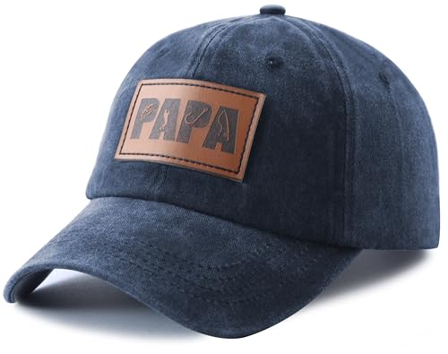 Image of Fishing Papa Hats for Men, Vintage Cotton Fishing Decor Leather Patch Baseball Cap for Dad Papa