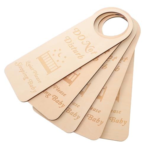Beatifufu 5pcs Wooden Sleep Sign for Front Door Baby Sleep Door Hanger Room Decor Nursery Banner Easy Install Sign