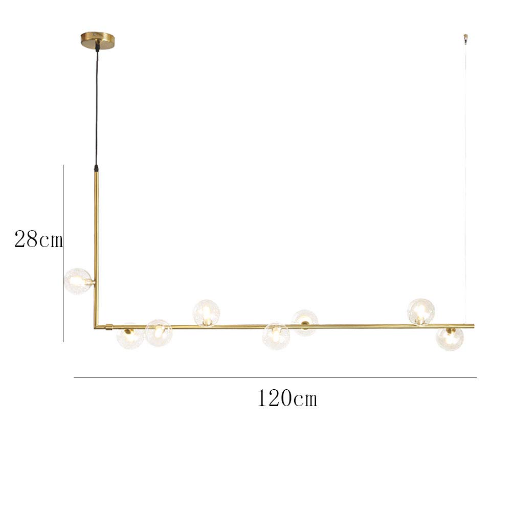 Żyrandol Podczas oświetlenia, regulowana geometryczna liniowa lampa sufitowa LED, współczesna minimalistyczna wyspa kuchenna G9 podczas oświetlenia - galwanizacja złota 120 x 28 cm rubin