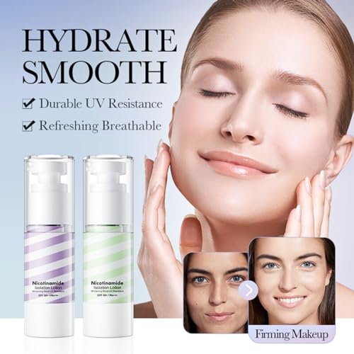 Green Colour Corrector Make up Primer, Anti Redness Primer Makeup with SPF50+, Durable UV Resistance Face Primer with Nicotinamide, Hydrating Isolation Lotion, Concealer & Brighten Skin Tone - Image 3