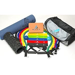 Portable, All-in-One Home Gym! Exercise Resistance Bands with Handles. Yoga Mat, Foam Roller, 2 Therapy Balls…
