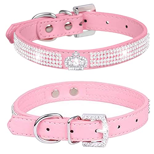 HALFSUMO Rhinestone Dog Collar Leather Dog Collar for Dogs Sparkly Rhinestone Studded Dog Collars for Pets Puppies Cats Combined Set including Leash - Image 2