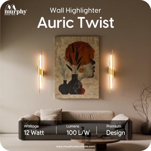 Image of Murphy Auric Twist 12W Decorative LED Wall Lamp | Warm White Wall Light | Premium Gold Finish | Modern Wall Sconce for Living Room, Bedroom & Hallway | 2 Year Warranty | Pack of 5