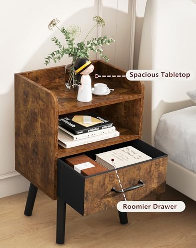 YMYNY Mesita de Noche, Mesa Auxiliar de Sofá, Mesa de Madera, Cajón con Tela Removible, Ripiano Abierto, 39x29x62 cm, para Dormitorio, Salón, Marrón HST021H - imagen 5