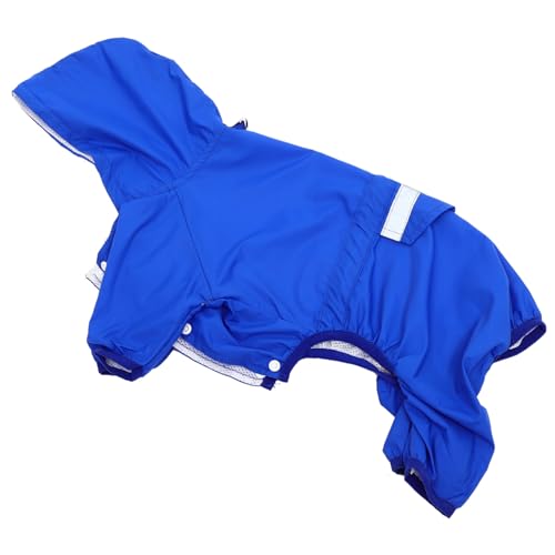 Garneck Dog Raincoat for Medium Small Dogs Reflective Hooded Jumpsuit Slicker All Inclusive Blue Material Four Legged Design for Easy Wear