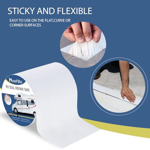 Image of RV Roof Tape 6 Inch X 50 Feet 2Pack, UV & Weatherproof White RV Sealant Roofing Tape,Waterproof RV Flex Seal Tape for Camper Trailer Truck Stop Roof Window Boat Sealing Leak Repair
