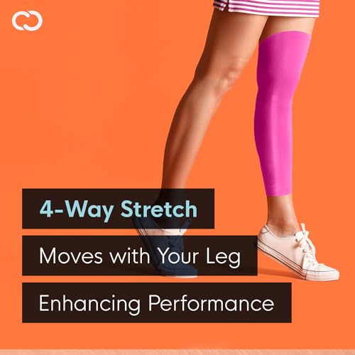 Image of Copper Compression Leg Compression Sleeve - Copper Infused Knee Stabilizer Brace for Running, Meniscus Tear, ACL, MCL, Arthritis, Joint Pain Relief - Thigh & Calf Support for Men & Women - Pink - S