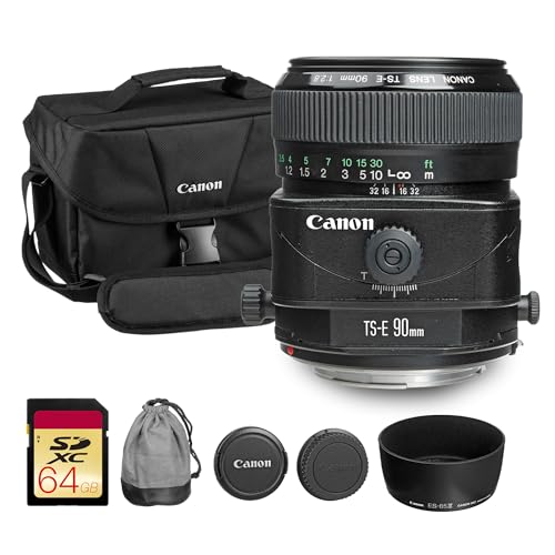 Canon TS-E 90mm f/2.8 Tilt-Shift Lens | Perspective Control Prime with Manual Focus & Creative Depth of Field | Great for Architecture & Studio Photography (2544A003) + Shoulder Bag + 64GB Card
