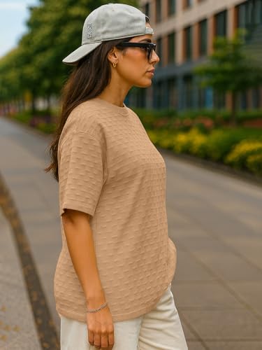 Image of LEOTUDE Women Peach Oversized T-Shirt Material Cotton Blend