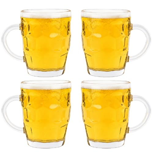 Image of Traditional Dimpled Beer Glasses 540ml Set of 4 Old Fashioned Beer Mug