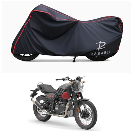 Image of Waterproof Bike Body Cover Compatible for | Royal Enfie Scram 411 ABS | Taffeta Fabric, Red Piping Design, Bottom Elastic Fit | Dustproof, Sun UV & Rain Protection for All Bikes