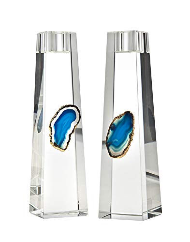 Philip Whitney Großer Kerzenhalter aus blauem Achat und Gold, Heimdekoration, 19,1 cm hoch, 2 Stück