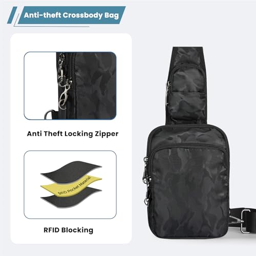 Image of Sling Bag, Crossbody Bag with Zipper Lock, RFID & Water Resistant for Women and Men Small Chest Bag for Travel Casual