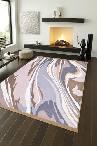 Image of COZY FURNISH Modern Abstract Area Rug, 5 x 7 Feet, Multi-Color Marble Pattern, Living Room Carpet with Suede Backing (Multicolor01, 5X7(Inches))