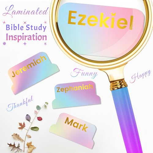Image of Bible Tabs with Unique Stickers, Gold Foil Laminated Bible Tabs, Bible Tabs for Women, Christian Gifts, Large Print Bible Tabs, Bible Book Index Tabs Labels, Bible Study Supplies (Rainbow)
