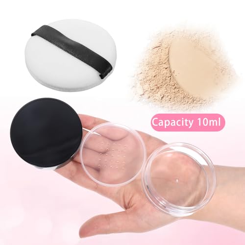 2 Pcs 10ml/0.34oz Loose Powder Containers, Refillable Powders Bottle Powder Container With Puff, Rotatable Powders Travel Container Mini Makeup Containers With Rotating Sifter And Lid3