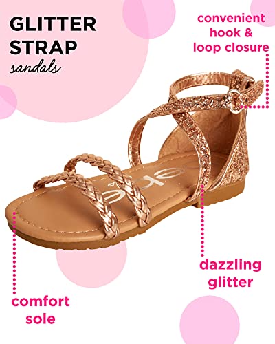 Bebe Toddler Girls’ Sandals – Leatherette Braided Glitter Gladiator Sandal (5T-10T), Size 9 Toddler, Rose Gold #TOP1