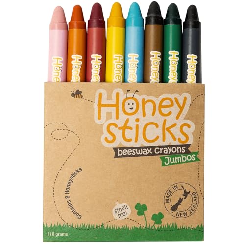 Honeysticks Jumbo Crayons (8 Pack) - Non Toxic Crayons - 100% Pure Beeswax and Food Grade Colors - 8 Bright Colors - Large, Easy to Hold and Use - Preschool Art Supplies for Toddlers/Kids 3-5, 4-8