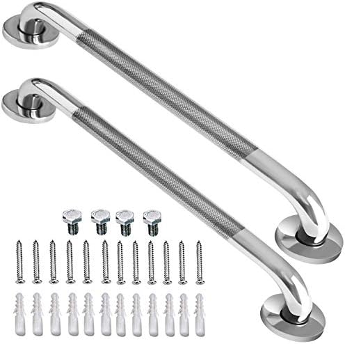 2 Pack 24 Inch Shower Grab Bar with Anti-Slip Grip, iMomwee Chrome Stainless Steel Bathroom Grab Bar Handle, Shower Balance Bar, Safety Hand Rail Support, Handicap Elderly Senior Assist Bath Handle