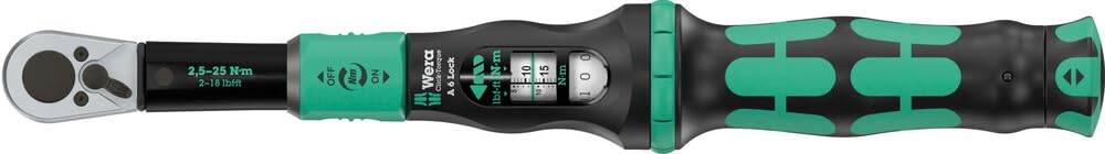 Wera Click-Torque Lock A 6 Llave dinamométrica, ajustable, función Torque Lock, carraca de conmutación, apriete hacia la derecha, 2,5-25 Nm, 1/4" x 2.5-25 Nm