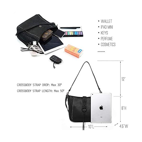 Genuine-Leather-Concealed-Carry-Hobo-Purse-For-Women-Studded-Cowhide-Ladies-Shoulder-Bag-With-Crossbody-Strap Montana West Hobo Purse Western Satchel Shoulder Bags for Women Genuine Leather Crossbody Handbags MWL-G001BK