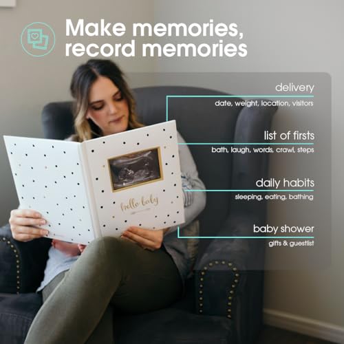 Livro de memórias do bebê Pearhead, para os primeiros 5 anos, poá preto/dourado
