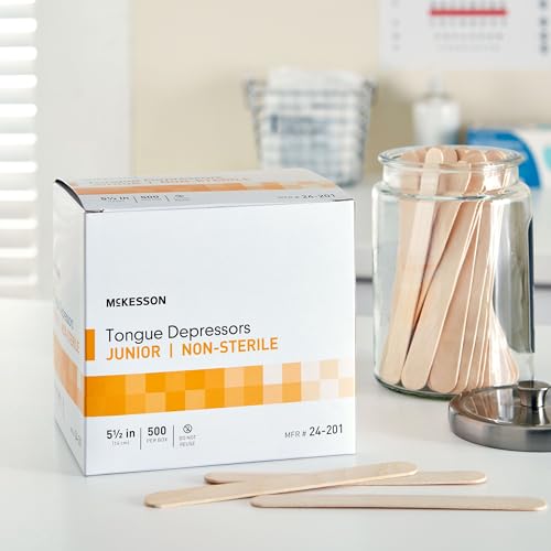 mckesson tongue depressors 5000 count junior size non-sterile wood unflavored splinter-free 55 in - use for medical arts crafts spa - 500 count pack of 10