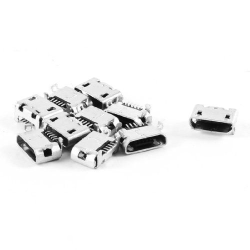 uxcell 10 Pcs USB Standard Micro Type B Female Port 5 Pin, Metal Mini Angle Dip Jack Solder Plug Connector Repair Replacement Parts for PCB Socket Smartphone Accessories image 2
