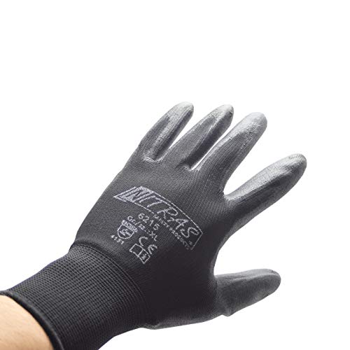 Nitras 6215 Nylon-Arbeitshandschuhe Größe 8, PU-beschichtet, Schwarz, 12 Paar