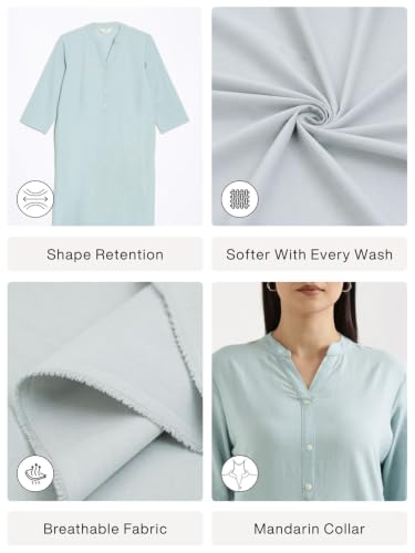Image of SAADAA Women's Linen Straight Fit Straight Long Kurta Airy Plain Kurta, 3 /4 Sleeve, Knee Length Kurtis with Pockets, Casual and Office Wear