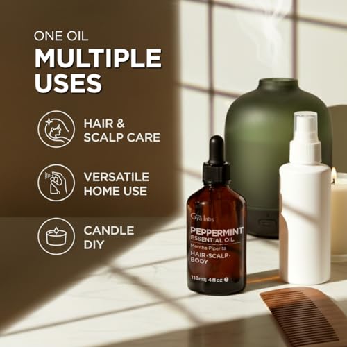 Image of 100% Pure Peppermint Essential Oil - 4 Fl Oz - Peppermint Oil for Hair, Skin, Diffuser, Aromatherapy & DIY Candle Making Scent