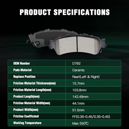Image of AUTOMUTO Rear Brake Pads, 4 Ceramic Brake Pads ATD792C, D792-7700 Fit For Cadillac, For Chevrolet, For GMC