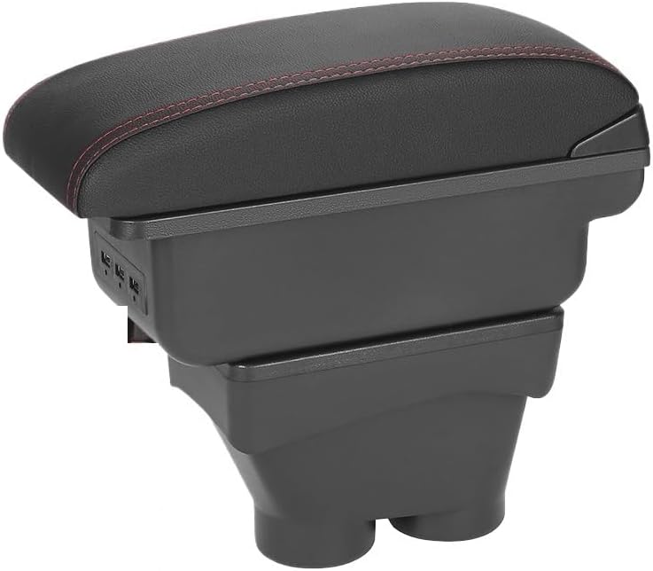 For 208 Armrest Box Storage box Car accessories Retrofit parts Interior details Auto Holder Ashtray 2012-2018(B1 Black red 3USB)