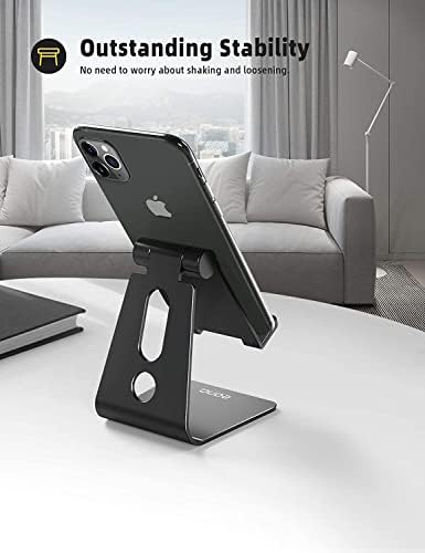 Amazon Brand - Eono Phone Stand, Adjustable Cellphone Holder Universal Mobile Dock for Desk, Compatible with iPhone 14 Pro max plus 13 mini 12 11 Xs XR X 8 7, Galaxy Note, other Smart Phones - Black