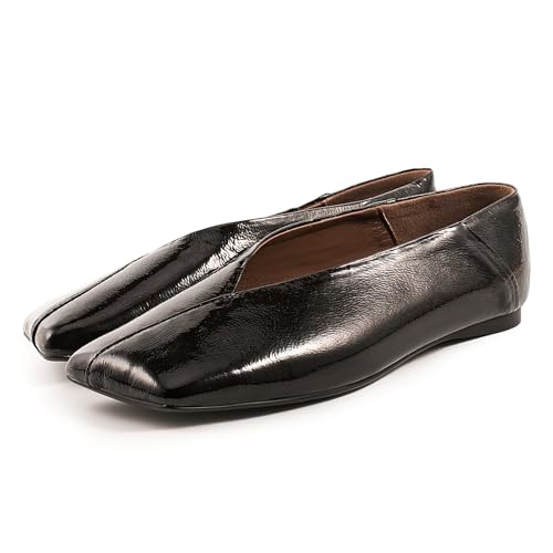 Square Toe Ballet Flats for Women Slip On Loafer Shoes Fashionable Metallic Mary Jane3