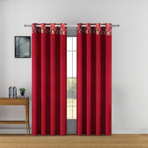Image of Swayam 100% Blackout Polyester Door Curtain for Living Room & Bedroom | 7.5 Feet | Room Darkening Curtain with Eyelets | Pack of 1 | Solid Design - Maroon