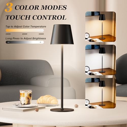 Image of Kakanuo Cordless Table Lamp Rechargeable Black - KK 4 Pack Battery Operated Lamp for Dining Table, 3 Color Stepless Dimming Wireless Lamp for Counter, Outdoor Patio, Touch Control