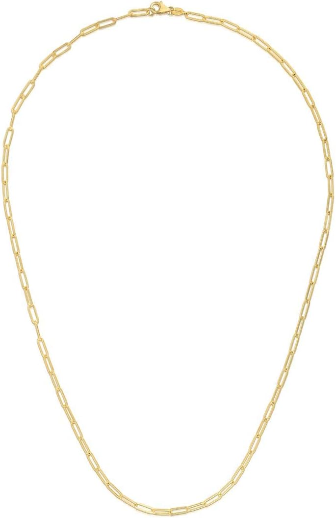 14k Yellow Gold Paperclip Link Chain Necklace 2.1 mm (16"-24")