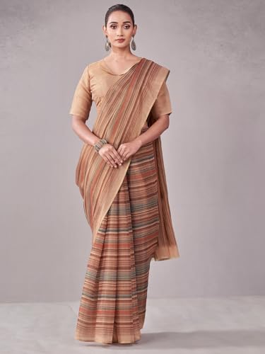 Image of Satrani Women's Shimmer Silk Printed Saree with Unstitched Blouse Piece