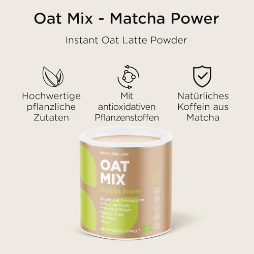 SOOPER FOOD Matcha Power Oat Mix | Veganes Bio Hafermilch Pulver mit Matcha Pulver, Ingwer, Gerstengras & mehr | Glutenfrei & ohne Zusatzstoffe | 15 Portionen | 250g