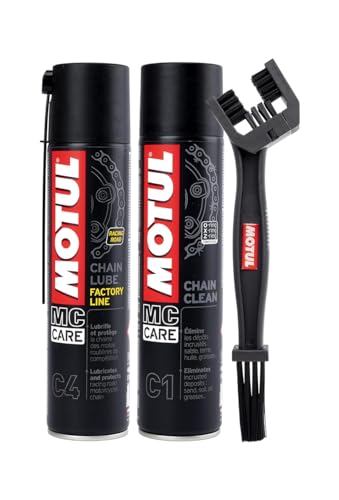 Reinigungs- und Schmer-Set für Ketten, Motul C4 400 ml + C1 400 ml + Bürste zum Reinigen Kette