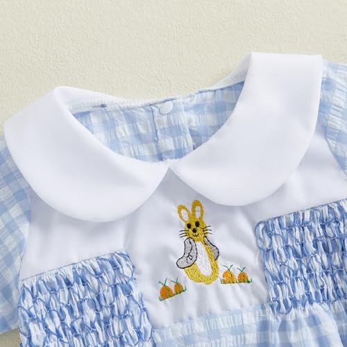Infant Baby Boy Girl Easter Outfit Clothes Bunny Plaid Short Sleeve Romper Jumpsuit Bodysuit2