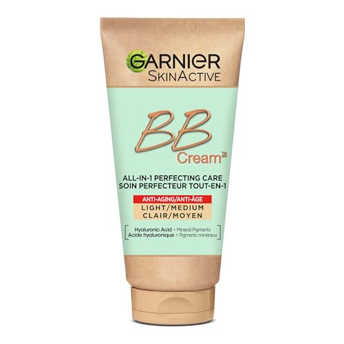 Garnier BB Cream Antienvejecimiento con ácido hialurónico y aloe vera, perfeccionador de piel 5 en 1, tono medio, 50 ml