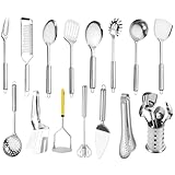 Polegas Stainless Steel Kitchen Utensil Set, 15 PCS Cooking Utensils, Nonstick & Heat Resistant Tools, No Plastic Gadgets Cookware Accessories