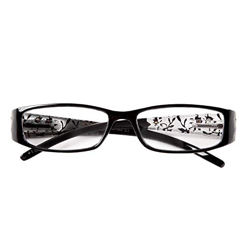 PrePiar 老眼鏡 おしゃれ ブルーライトカット 紫外線カット 花柄 3ヶ月保証 レディース 軽量 ブラック +1.5