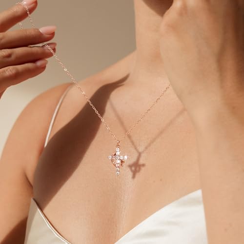 Cross Necklace for Women - Dainty Necklaces Trendy Small 14K Gold Plated Hypoallergenic Infinity Crown Cross Cubic Zirconia Pendant Box Rope Chain Necklace for Women Non Tarnish Jewelry Gift