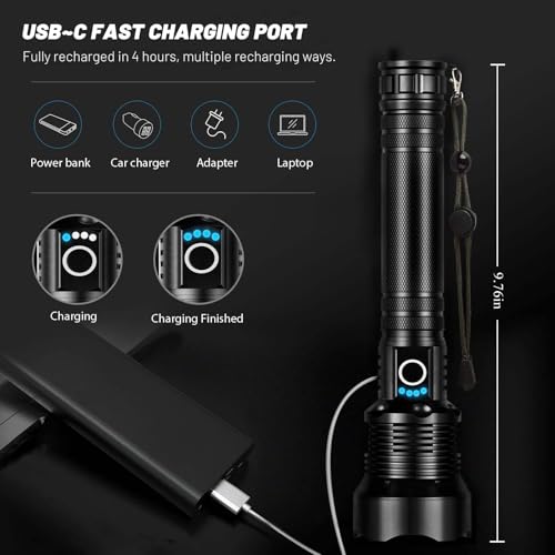 DOTCOM Lylting Rechargeable Flashlights 250000 Lumens, Super Bright Led Flashlight High Lumens with USB Cable, 5 Modes Waterproof Flashlight Powerful Flash Light for Camping Hiking