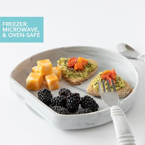 Bumkins Toddler and Baby Suction Plate, Silicone Grip Dish for Babies and Kids, Baby Led Weaning, Children Feeding Supplies, Non Skid Sticky Bottom, Platinum Silicone, Ages 6 Months Up, Marble by Bumkins - Image 4