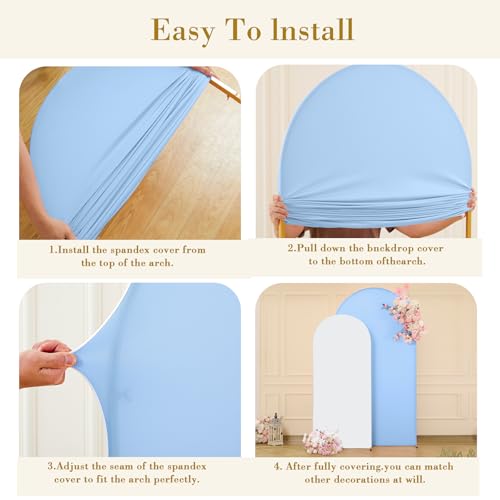 Image of Blue and White Arch Cover Set of 2 Spandex 7.2 and 6ft Arch Backdrop Cover Wedding Arch Stand Covers for Baby Shower Boy Birthday Party Bridal Shower Banquet Photo Background Decorations