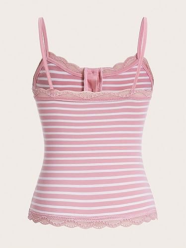 SOLY HUX Women's Striped Lace Trim Cami Crop Top Button Front Spaghetti Strap Y2k Tops2